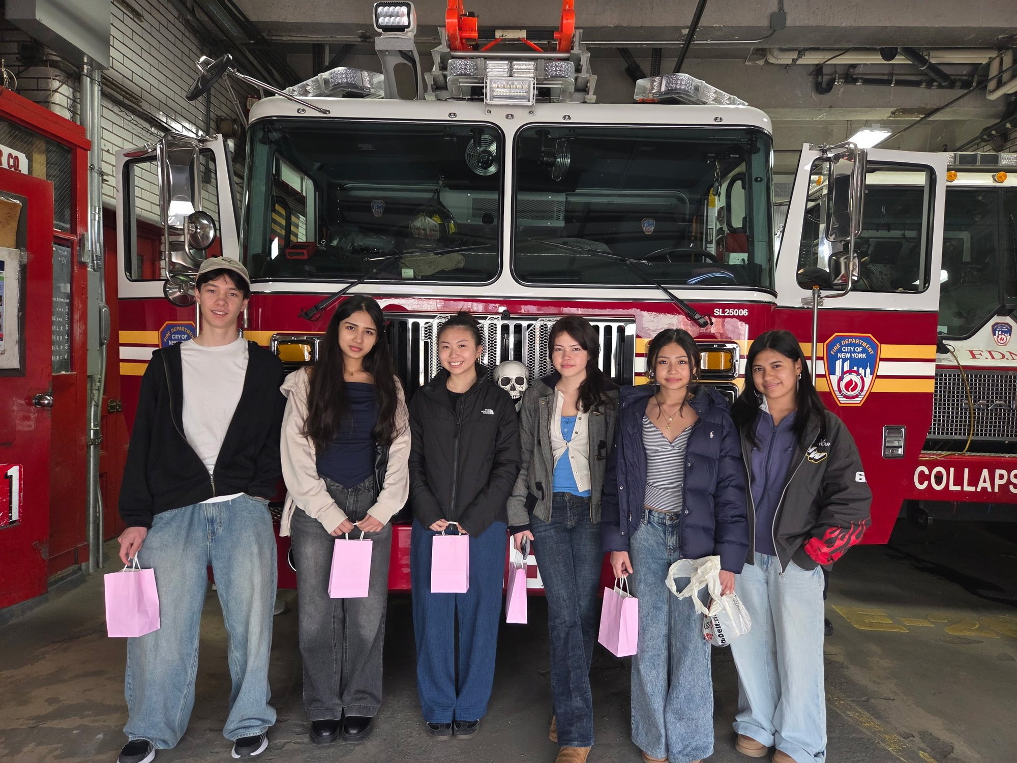 Project Pulmonary students inside an FDNY fire truck cab