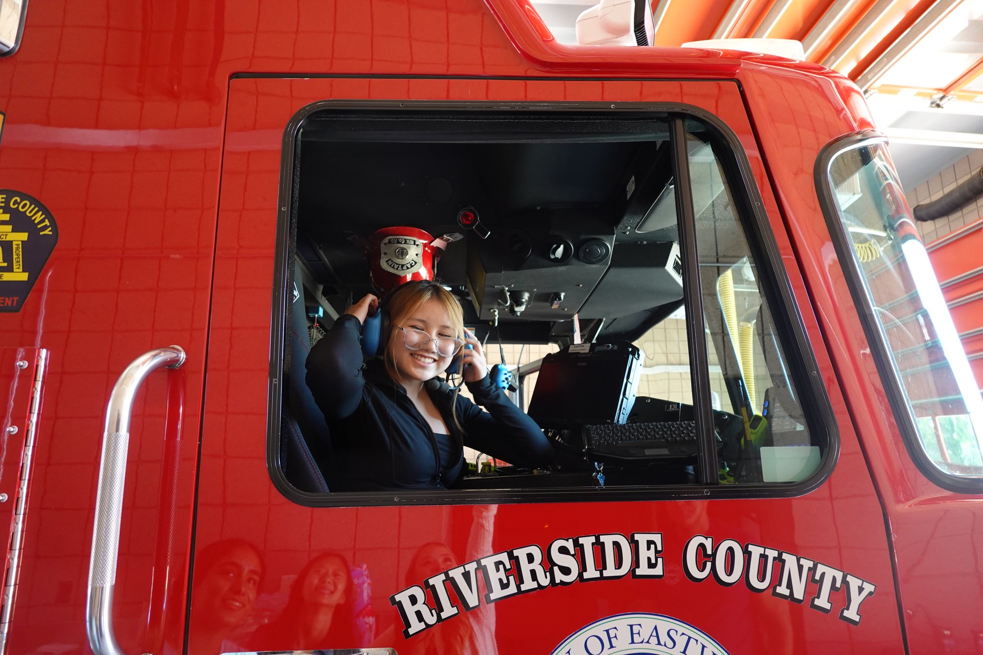 Project Pulmonary student inside a Riverside County fire truck cab