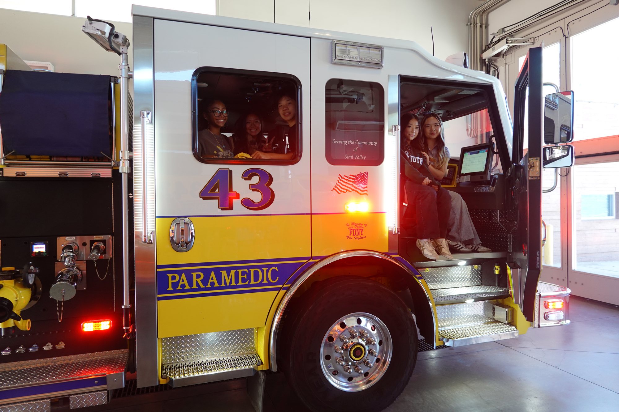 Project Pulmonary students sitting inside Simi Valley Fire Engine 43